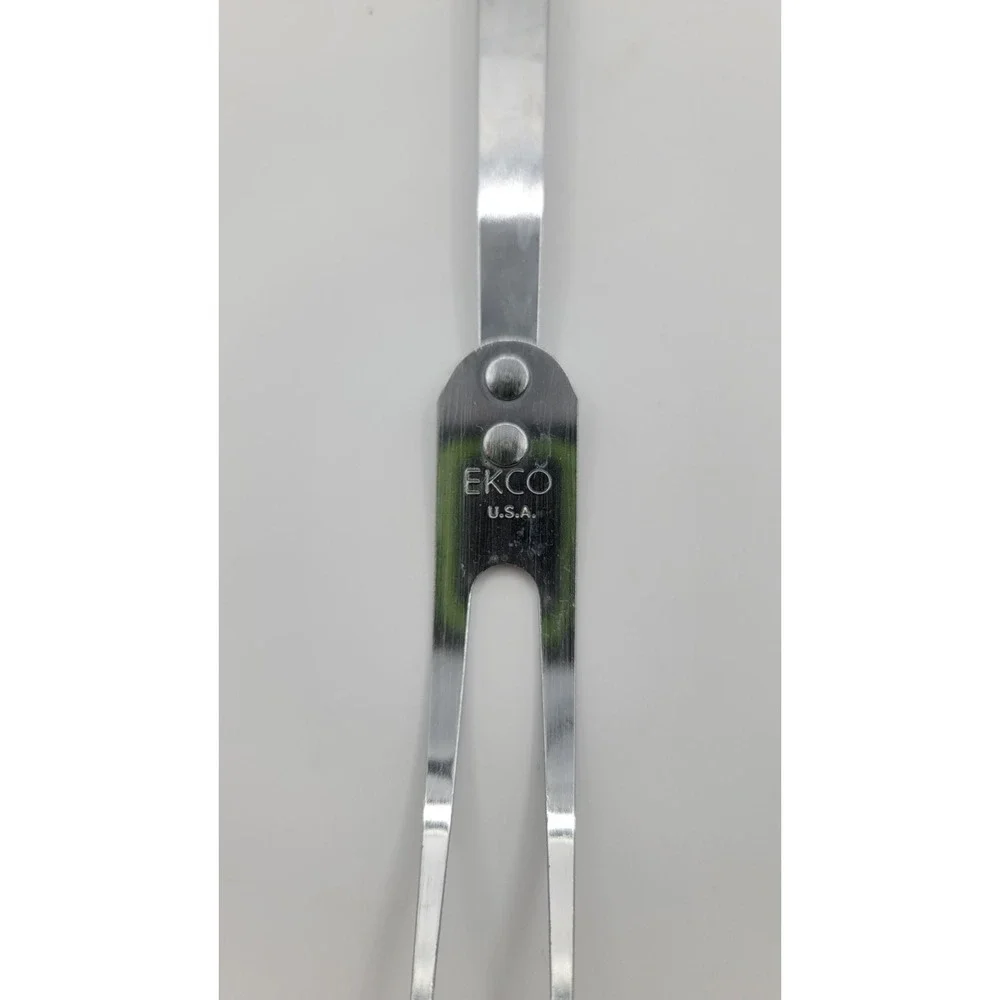 Vintage EKCO USA Stainless Steel Meat Carving Fork Black Textured Handle 10 inch